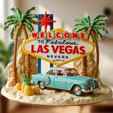 Decoración de nevera neón y retro - Arco icónico, automóvil estilo años 50 y letras "Las Vegas Nevada" con estrella en la parte superior - Las Vegas - Ver 6