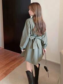 Women Midi Dresses - Olive Green - View 4