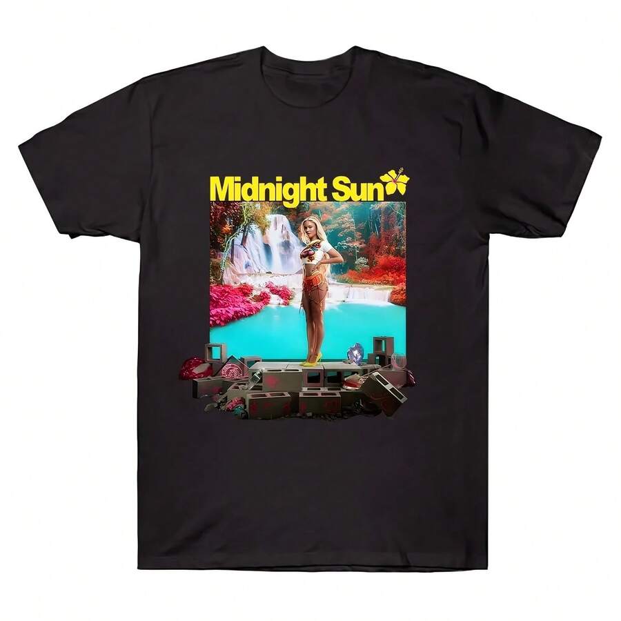 Zaras Larsson Midnight Sun Album Poster Graphic Print T-Shirt Women Men O-Neck Streetwear Hip Hop Tee - 黑色 - 查看 1