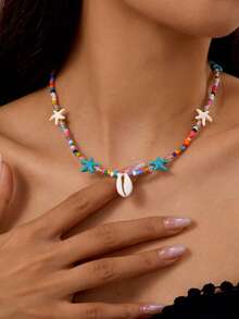 1 chiếc vòng cổ đính hạt phong cách Bohemian, vòng cổ choker đính hạt hình sao biển và vỏ sò đa năng, thanh lịch cho các bữa tiệc và sử dụng hàng ngày, món quà tuyệt vời cho sinh nhật hoặc ngày lễ. - Nhiều màu - Xem 7