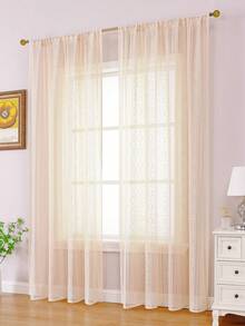 2pcs Beige New Bohemian Curtains, Decorative Beige Striped Rod Pocket Curtains, Suitable For Home, Kitchen, Living Room And Bedroom - Beige - View 6