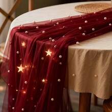 Bohemian Style Table Runner With Pearls, Suitable For Wedding Party, Baby Shower, Wedding Dessert Table Decor - Burgundy - View 11