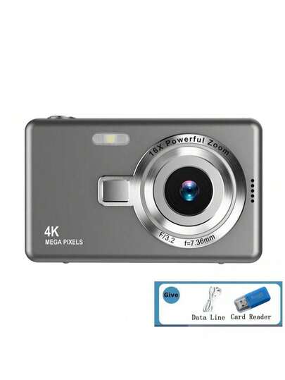 กล้องดิจิทัล 2.4 นิ้ว: 50MP, ซูมดิจิทัล 16X, กล้องดิจิทัลขนาดกะทัดรัด, เหมาะสำหรับวัยรุ่นและผู้เริ่มต้น, ของขวัญในอุดมคติสำหรับวันแม่, วันเกิด, ปาร์ตี้ (รวมเครื่องอ่านการ์ด)