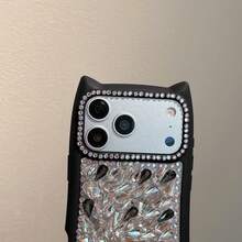 Ốp lưng điện thoại đính đá lấp lánh hình tai mèo, gọng đen cho iPhone 17 Pro Max, 16 Pro Max/15 Pro Max, 14, 13 inch, kiểu dáng sang trọng, bảo vệ điện thoại. - màu đen - Xem 5