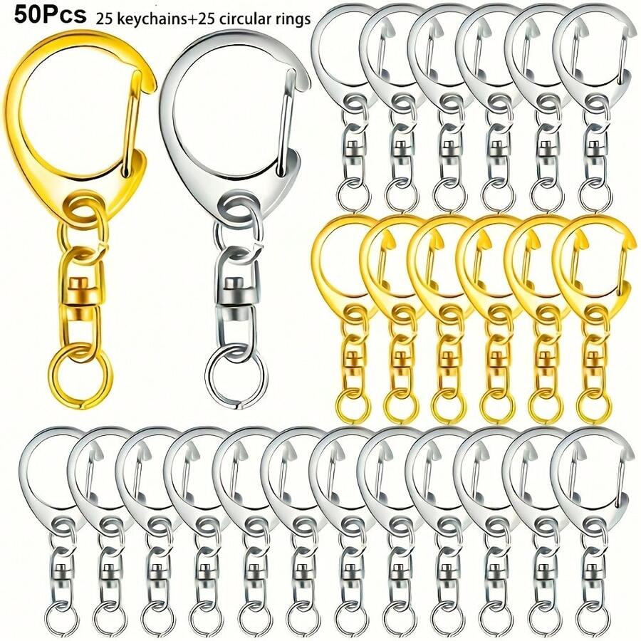 50Pcs/ Bag D-Shaped Eight Character Keychain, Durable Zinc Alloy Keychain, Suitable For Hanging Ropes And DIY Hanging Decorations, Party Gifts, And Decorative Keychains - C-shaped Buckle - View 1