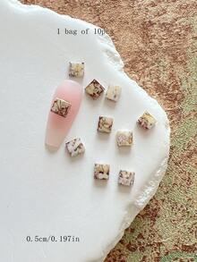 1入 紮染樹脂方形開孔美甲裝飾片，百搭極簡 3D 美甲配件美甲飾品 - 彩色 - 查看 28
