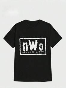 100 Percent CottonSports 's Casual Round Neck Tee Official  Nwo T-Shirt Nwo New World Order Casual Digital Print Pure Heavy Cotton T Shirtmanfinity Men - 黑色 - 查看 9