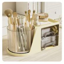 2-Drawer Rotating Desktop Organizer, Pen Holder, Desktop Organizer And Storage Rack With 4 Compartments + Drawers, For Office, Home, And Art Supplies - Multicolor - View 10