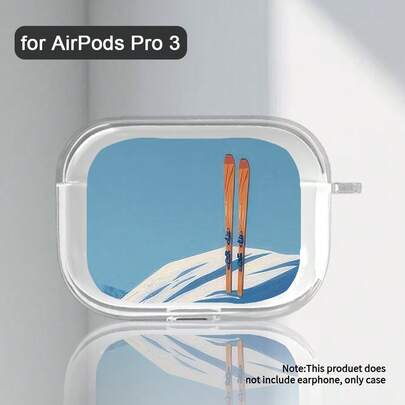 Bluetooth Headphone Protective Case With Minimalist Painting Of Wooden Skis On Snowy Slope, Capturing The Freedom And Romance Of Winter Skiing. Suitable For AirPods 4/3/2/Pro 2/Pro, Fashionable And Protective, Ideal Gift For Friends, Family, Boyfriend, Girlfriend, Anniversary, Valentine's Day, New Year, Eid, Easter