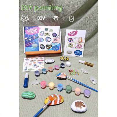 一套儿童彩色彩绘夜光石DIY手绘涂鸦创意绘画玩具礼品，适合日常玩耍和亲子互动