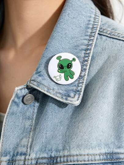 1件套可爱绿色外星人图案胸针套装“我感觉自己像个西格玛”趣味卡通徽章珐琅别针时尚翻领徽章背包衣服珠宝包别针毕业礼物