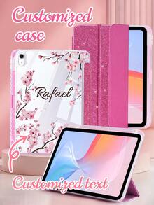 Ayotu 客製化粉色扶桑花圖案與文字保護殼，相容 iPad Air 4/5 10.9"、7/8/9 10.2"、11代 (A16) 11" 2025，客製化保護殼相容 Galaxy Tab A9 11" 與 Tab A9 8.7"，內建筆槽，可愛風格，適合返校季、情人節與新年 - 單面列印 - 查看 5