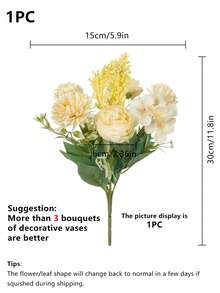 1 Bunch Artificial Silk Hydrangea & Fake Tea Rose, Suitable For Spring/Autumn Wedding Vase, Can Be Used For Home, Restaurant, Bedroom, Bathroom, Room Decoration, Mother's Day, Father's Day, Holiday Birthday Party Supplies, Outdoor Garden Decoration - Yellow - View 2