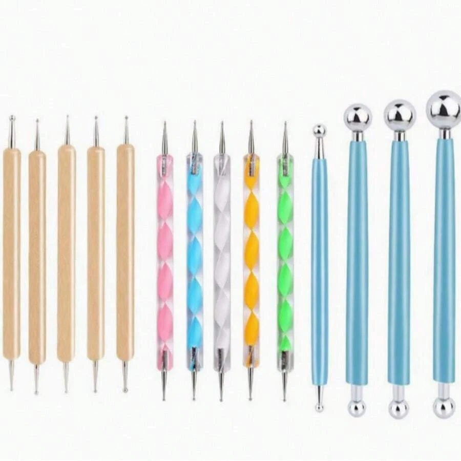Set de 5 piezas de herramientas de estampado de doble cabeza: herramientas de delineado y punteado con punta de bola de acero inoxidable, adecuadas para pintura, tallado y moldeado DIY - Varios estilos - Ver 1