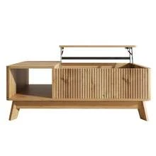 Couchtisch Mit Hubfunktion, Wellenoptik, Offenes Seitenfach, MDF Material, Modern Style - Wood Color - View 8