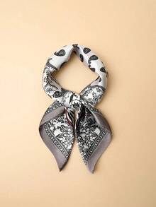 1pc Polyester Paisley Print Patchwork Silk-Like 60cm Square Scarf, Versatile Men's Bandana Neckerchief - 棕色邊緣 - 查看 8