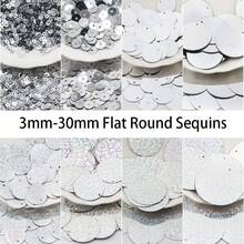 Payet Bulat Pipih 3mm-30mm, Payet Besar Longgar Warna Champagne Silver 1cm-3cm, 20g untuk Kerajinan Tangan DIY Menjahit Aplikasi Merajut Pembuatan Perhiasan Bordir - Payet pipih bulat - View 1