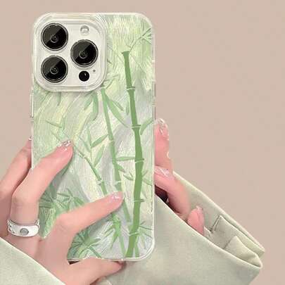 1个新款中国风绿色竹羽防摔全包手机壳，适用于 11/12/13/14/15/16/17/PROMAX