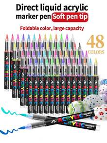 1pc 366/320/288/240/168/120/72/60/48/36/24/12 Colors Liquid Acrylic Paint Marker Brush Tip Watercolor Pen, Smudge-Proof, Waterproof, Stackable, For DIY Graffiti Painting Art - Soft Head Straight Liquid - View 4