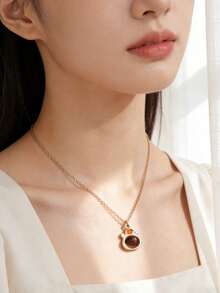 2pcs/Set Girls' Capybara, Star, Heart, Angel, Flower, Rabbit Thermochromic Pendant Necklace And Ring Jewelry Set, Friendship Gift - Multicolor - View 11