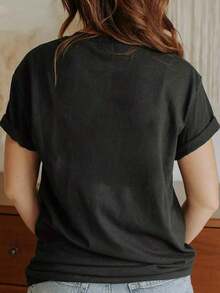 Camiseta de talla grande con estampado de estetoscopio de enfermera - Cómoda, cuello redondo, manga corta - Perfecta para primavera/verano/otoño - Transpirable y cómoda - Negro - Ver 2