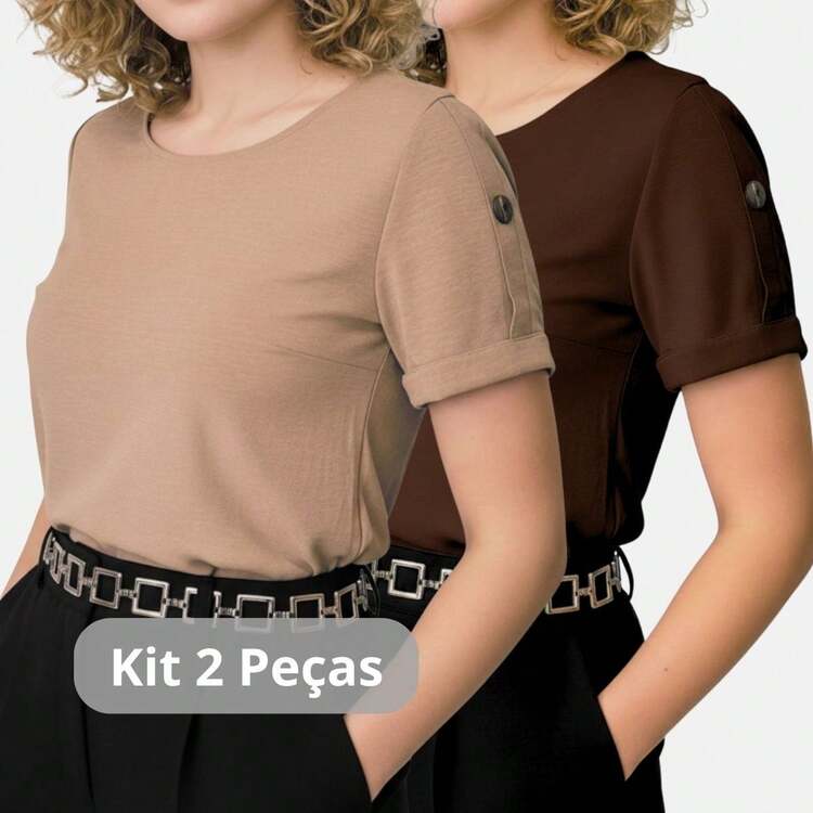 Kit And Pieces: Women's Short-Sleeve Blouse, Duna Style, Formal, Elegant, Evangelical Fashion - 米色和棕色 - 查看 14