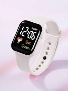 Bộ 3 món: Đồng hồ điện tử mặt dây chuyền hình thánh giá trắng, dây đeo silicon, vỏ nhựa, thích hợp đeo hàng ngày và trong các dịp lễ hội, quà tặng lý tưởng (không kèm hộp quà). - trắng - Xem 3