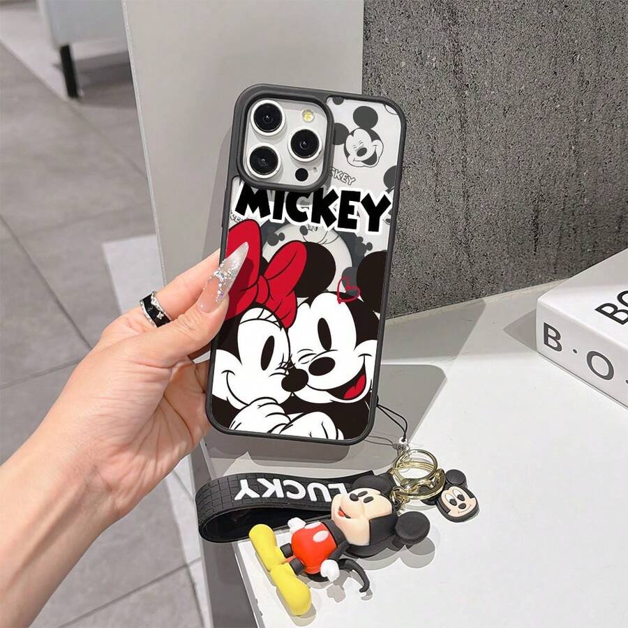 This Disney Mickey Mouse Pattern Lanyard Phone Case Features A Strong Magnetic Closure And Full Coverage Of Acrylic And TPU Material. It's Shockproof, Lightweight, And Suitable For IPhone17/16/11/13/15/15 Plus/15 Pro/15 Pro Max/12/14 Pro Max/11 Pro Max/12 Pro/12 Pro Max/13. It's A Popular Birthday Gift, Business Gift, Durable, Stain-Resistant, And Fingerprint-Resistant New Phone Case For Men And Women. It Also Includes A Mickey Mouse Phone Case And Mickey Mouse Doll Bracelet. Compatible With SamsungGalaxy S20, S21, S22, S23, And S24 Series. It's The Perfect Gift For Friends And Family. This Stylish Phone Case Is Fun, Lightweight, And Durable. IPhone17 Pro Max Phone Case, Minnie Phone Case. - 黑色 - 查看 1
