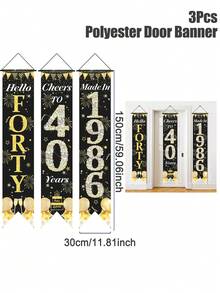 Bộ 3 banner sinh nhật lần thứ 40 phù hợp cho năm sinh 1986, màu đen vàng, số 40 treo cổng, rèm cửa sinh nhật có biển số tuổi, đồ trang trí treo có thể ủi, đồ trang trí sinh nhật, quà tặng sinh nhật, nhiều lựa chọn treo cho hiên nhà, cửa ra vào, sân trong nhà, trang trí tiệc trong nhà/ngoài trời. - 40 tuổi - Xem 5