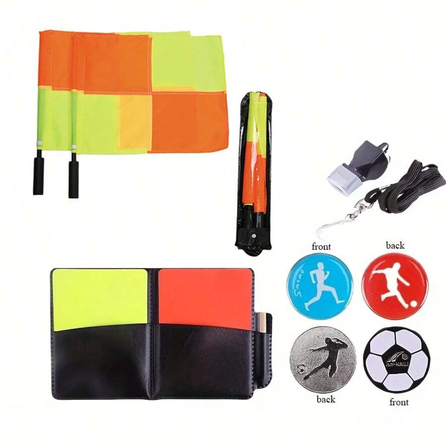 New Referee Set, Full Equipment, Classic , Whistle, Boundary Marker, Red & Yellow Cards - Multicolor - View 1