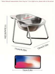 15-Degree Tilted Stainless Steel Cat Bowl With Metal Stand, Designed To Reduce Neck And Spine Pressure, Prevent Joint Fatigue, Promote Digestion, Comfortable For Cats, Detachable And Easy To Clean, Essential Pet Accessory - 500ml - View 2