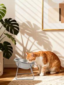 15-Degree Tilted Stainless Steel Cat Bowl With Metal Stand, Designed To Reduce Neck And Spine Pressure, Prevent Joint Fatigue, Promote Digestion, Comfortable For Cats, Detachable And Easy To Clean, Essential Pet Accessory - 500ml - View 7