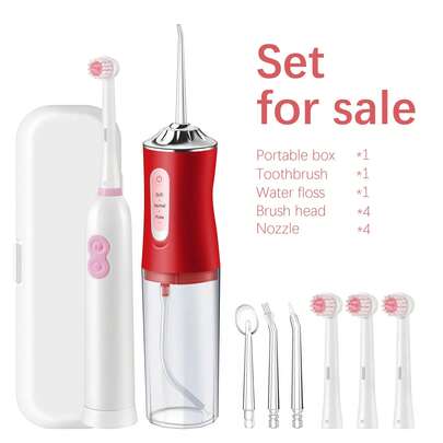 A Set Of Reciprocating Rotating Electric Toothbrushes With 4 Brush Heads (Soft Bristles), Including 2 AAA Batteries, An Intelligent Cleaning Battery - Powered Electric Toothbrush, A Set Of Handheld Electric Water Flosser With 4 Nozzles, IPX7 Waterproof, Long-Lasting, Portable USB Charging For Cleaning Teeth, A Set Of Power Toothbrushes And Power Dental Flossers, Suitable For Home Oral And Dental Care Appliances