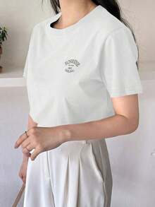 Camiseta De Manga Corta Con Impresión De Letras - Blanco - Ver 4