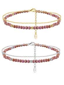 ORSA JEWELS 1 Chiếc vòng chân bạc 925 mạ vàng 14k, dây xích hai lớp màu tím ánh kim, trang sức tự nhiên, phụ kiện đeo chân cho nữ, quà tặng đám cưới, tiệc tùng, sinh nhật và Giáng sinh. Ít gây dị ứng và không phai màu. - SA88 - Xem 5