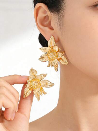 复古3D立体花朵超大号耳钉，波西米亚风花卉耳环，女士夏季度假必备