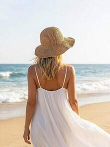 1 buah Topi Jerami Lipat Bertepi Lebar untuk Wanita, Topi Pantai Multifungsi Pelindung Matahari, Cocok untuk Liburan Pantai Musim Panas - MultiWarna - View 5