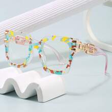 A Pair Of Fashionable Oversized Square Bohemian Glasses For Women And Men, With High-Quality Decorative Temples, Simple And Versatile For Everyday Casual Wear - Các đốm đen - Xem 1