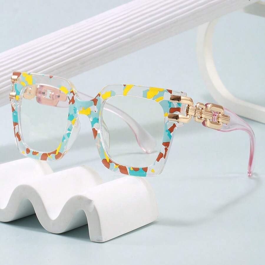 A Pair Of Fashionable Oversized Square Bohemian Glasses For Women And Men, With High-Quality Decorative Temples, Simple And Versatile For Everyday Casual Wear - Các đốm đen - Xem 1