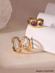3件套时尚金属粉色水钻指节戒指套装，适合女士日常及节日佩戴 - 彩色 - 查看 4