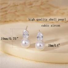 14k Gold Plated CZ Pearl Bridal Earrings, Low Allergy Gold Plated Earrings, Elegant Wedding Bride Pearl Jewelry For Women Holiday Gifts Birthday Gifts - Multicolor - View 11