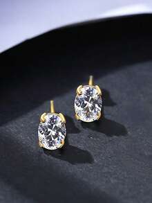 1 Đôi bông tai đinh tán hình bầu dục bằng bạc Sterling S925 đính đá Zirconia, trang sức cao cấp, thanh lịch, tối giản, đa năng dành cho nữ, phù hợp cho các bữa tiệc và tụ họp, trang trí tai duyên dáng và sang trọng. - hình bầu dục - Xem 9