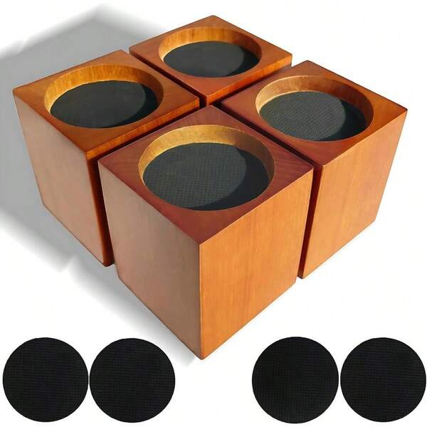 Wood Bed Furniture Risers 4 Inch Heavy Duty Risers, Supports Up To 6,000 Lbs, For Sofa Couch Desk Chair Table Base Raising Space, Convenient Store And Cleaning, Pack Of 4 Brown