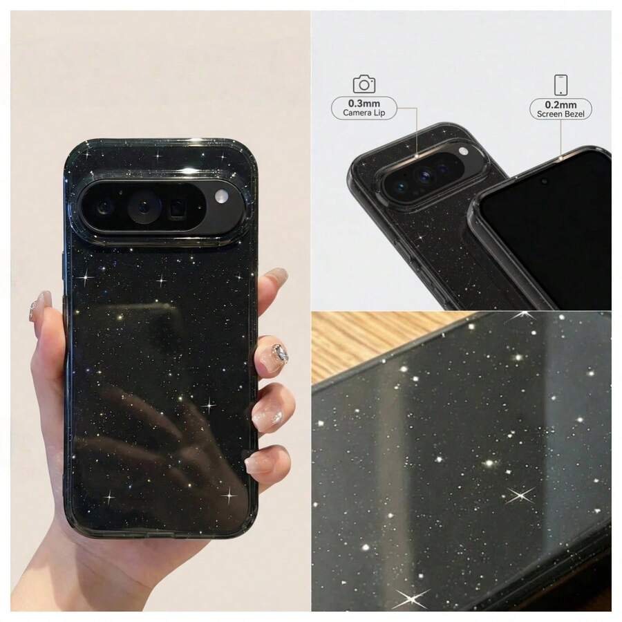 適用於 Pixel 11/11Pro 11Pro XL 10A/10Pro/9Pro XL/8/8Pro/8A 手機的保護殼，耐用保護套，時尚閃亮透明防摔手機殼，適合女性與女孩 (透明黑)