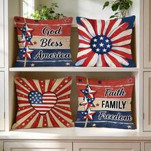 4 fundas de almohada con estampado retro de flores, corazones y estrellas para el Día de la Independencia de Estados Unidos, impresión de un solo lado, adecuadas para sala de estar, dormitorio, decoración del hogar, todo el año - Multicolor - Ver 11