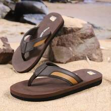 1双棕色人字拖，男士休闲凉鞋，防滑厚底，户外沙滩拖鞋 - 棕色 - 查看 4