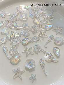40Pcs Assorted Color Ocean Nail Parts, Resin Conch Coconut Tree Kawaii Deco - Multicolor - View 16