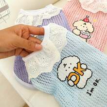 Chaleco de mascota con estampado a cuadros y diseño de dibujos animados, ropa ligera y dulce para gatos al estilo princesa para el verano - Azul - Ver 7