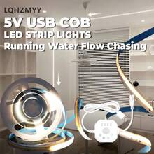 Tira de luz LED con sensor de movimiento, alimentada por USB, efecto de flujo de agua, lluvia de meteoros, efecto de luz de persecución, tira de luz COB dinámica de 5V CC, luz de sensor de escalera, tira de luz de persecución de escalera - luz blanca - Ver 5
