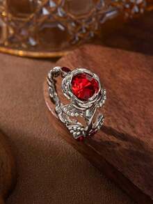 1枚流行女士时尚奢华优雅花卉戒指，婚礼订婚派对珠宝礼物 - 銀色 - 查看 11